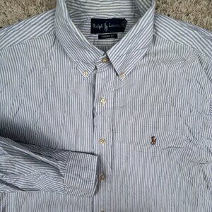 Ralph Lauren Button Up Shirt Cotton Long Sleeve Size 16.5 32/33 Striped Blue